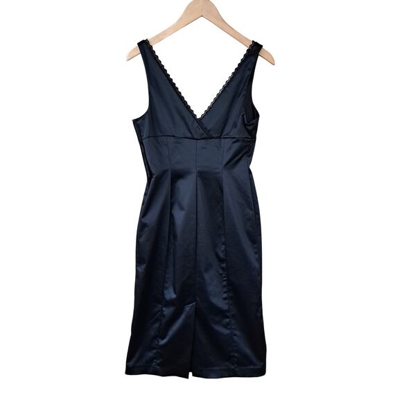 BEBE Vtg y2k Stretch Satin V-neck Midi Pencil Dress Large Lace Trim V-neck Party - Picture 7 of 8